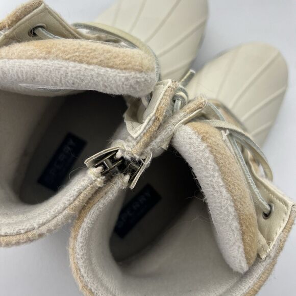 Sperry Duck Boot Womens 7.5 Cream Saltwater Buffalo Check Rain Bone Lace Up - Picture 9 of 10